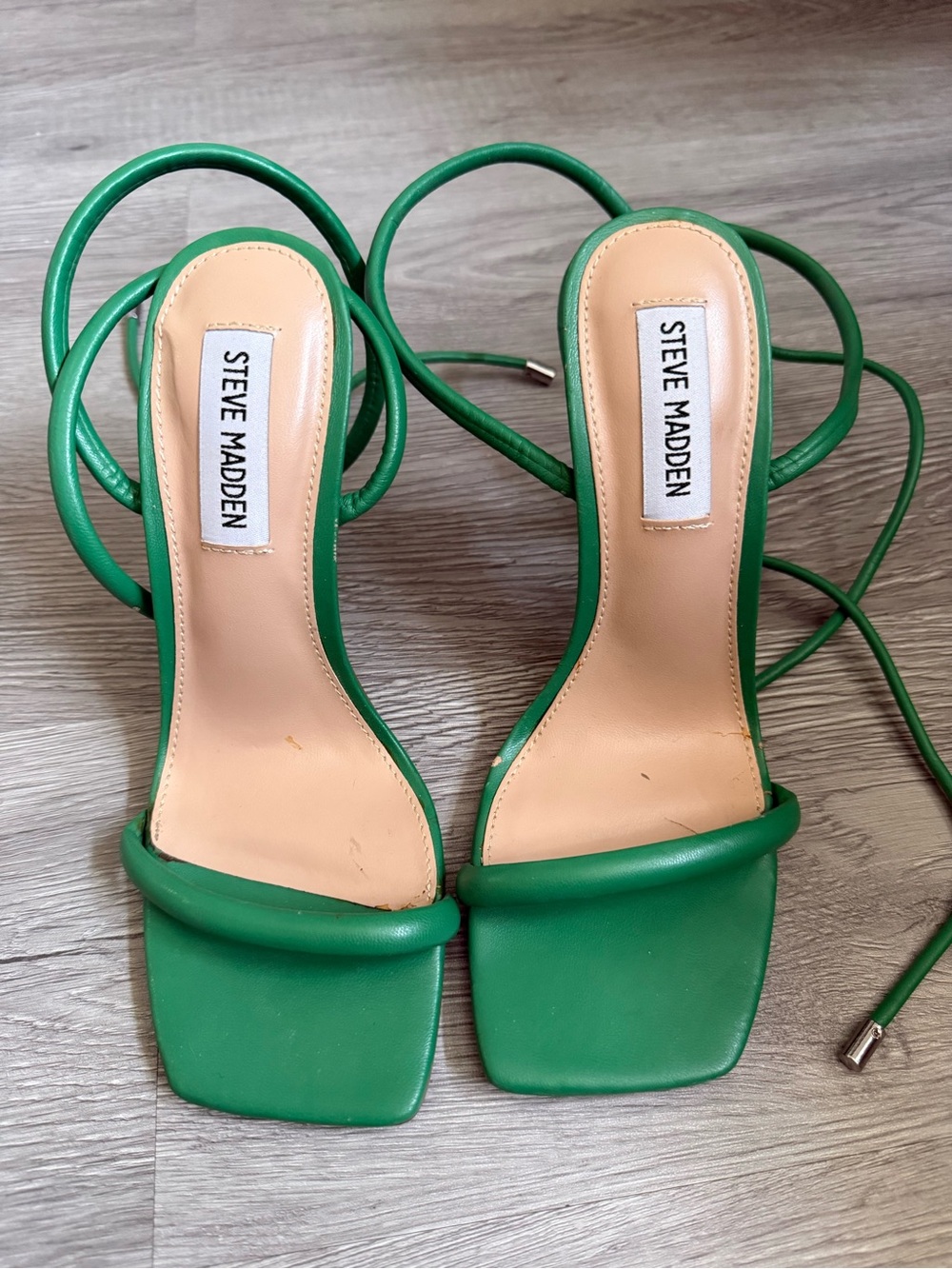 Steve Madden Green Lace-Up Square-Toe Heels